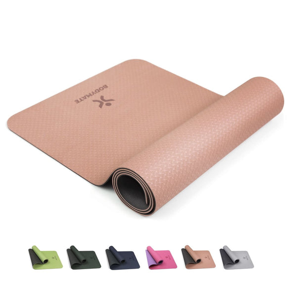 BODYMATE-Yogamatte-Premium-TPE-rutschfeste-Fitnessmatte-Sportmatte-Gymnastikmatte-Matte-Fitness-Yoga-Pilates-Sport-183x61cm-Dicke-6mm-rose-gold-color-selector